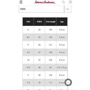 Hanna Anderson Shoe Size Chart
